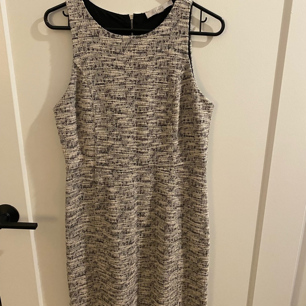 LOFT Black and White Textured Midi Dress